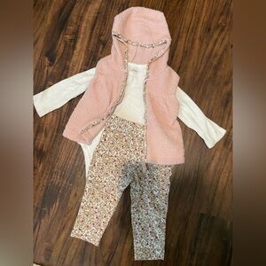 Carter's Pink and Cream Floral Leggings, White Onesie & Pink Vest